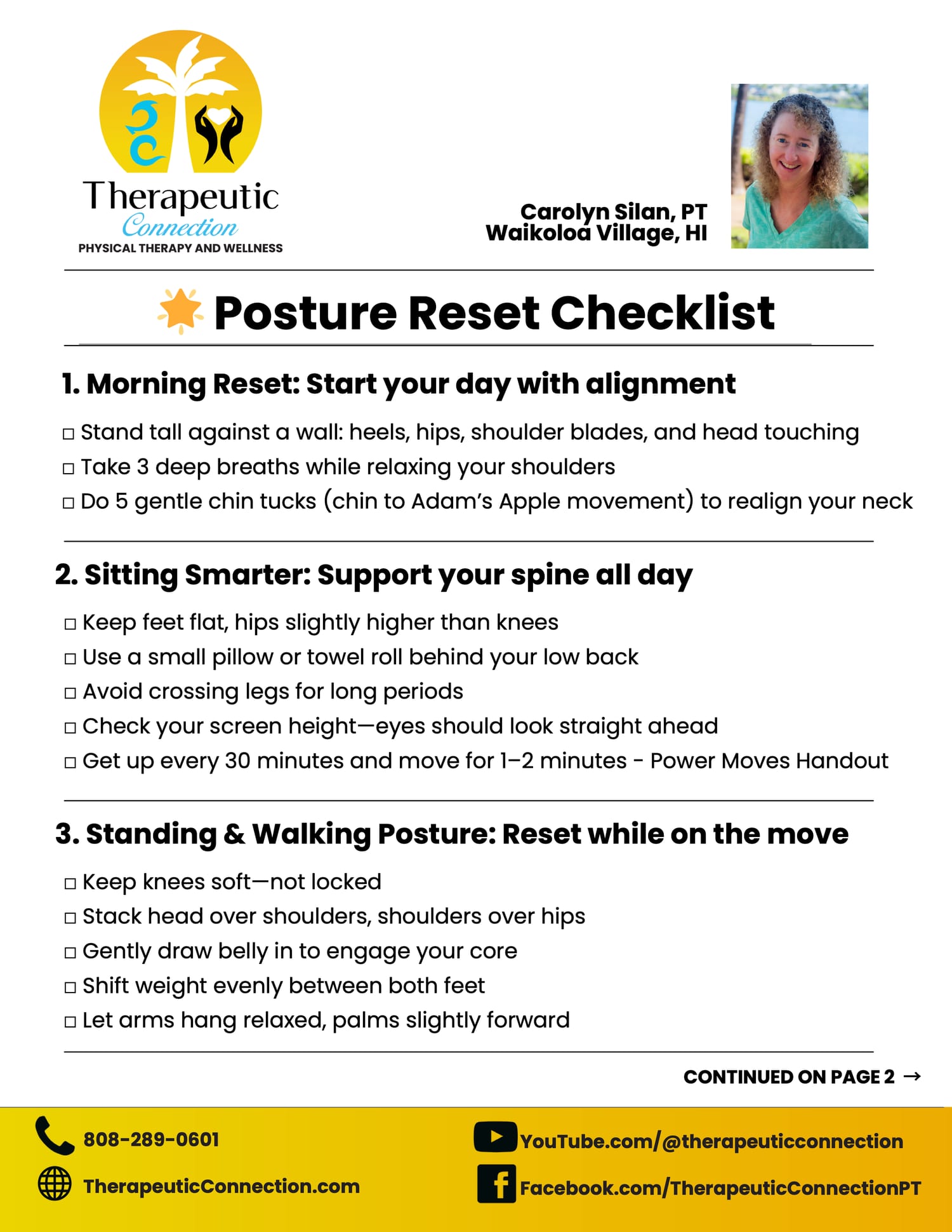 Posture Reset Checklist, page 1